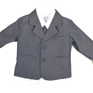 TIP TOP Kids Charcoal Grey 2 Button Tuxedo Jacket with Shirt & Tie, Size 24M